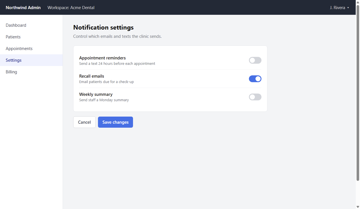 Sample notification settings before the task begins